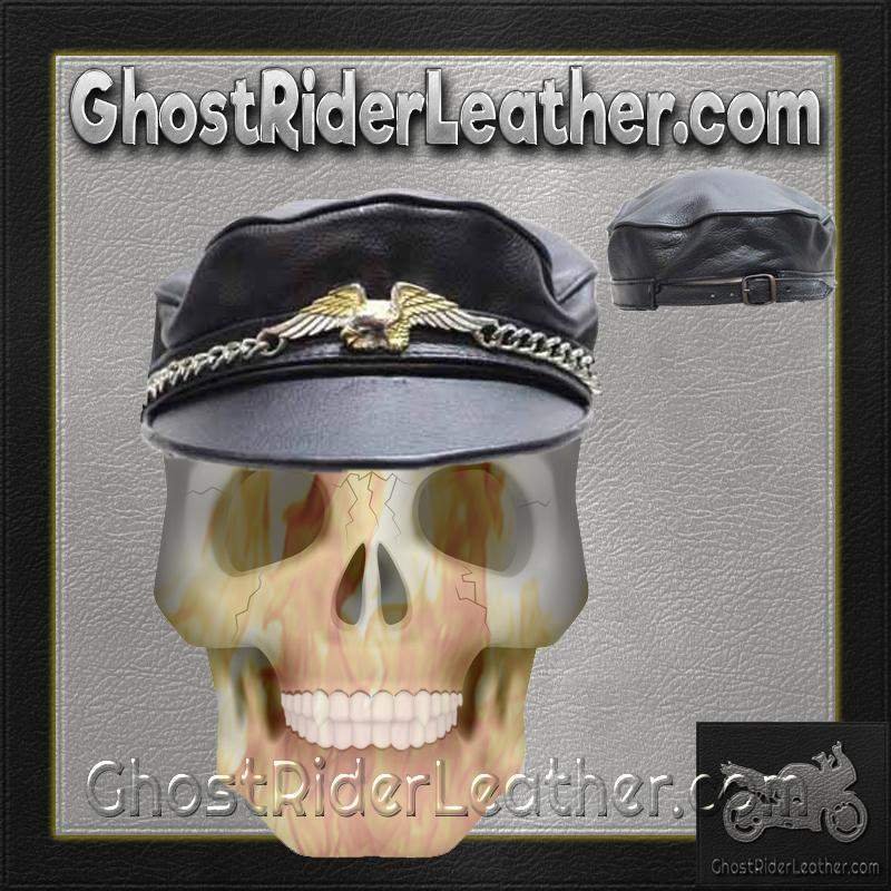 Leather Cap Hat with Chain and Eagle - SKU AC96-DL