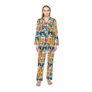 Colorful Cats - Multiple Colors - Women's Satin Pajamas (AOP)