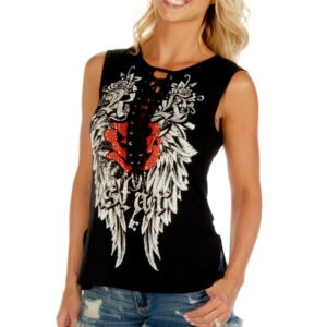 Women's Sleeveless Tank Shirt - Rock Star Gothic Graphic - Sleeveless - 7570BLK-DS