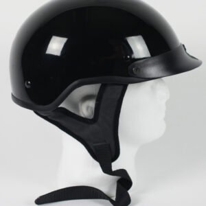 DOT Motorcycle Helmet - Gloss Black - Visor - Shorty - Half - 1GB-HI