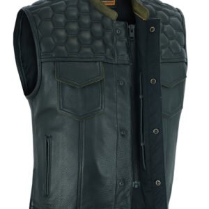 Leather Motorcycle Vest - Men's - Up To Size 8XL - Diamond Quilting - Big and Tall - DS199-DS