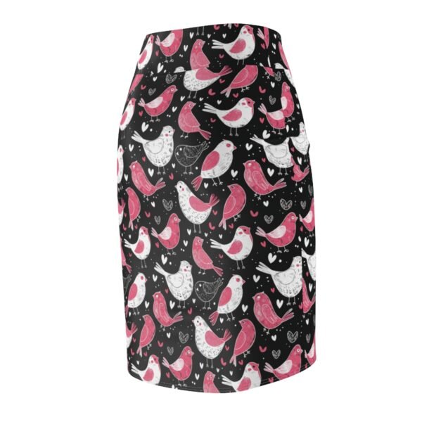 Doodle Love Birds - Pink White on Black - Women's Pencil Skirt (AOP)