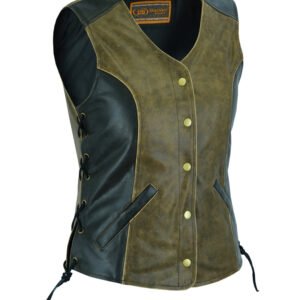 Women's Two Tone Leather With Longer Body 3/4 Vest - Side Laces - DS214-DS