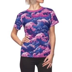 Crashing Waves - Anime Style - Pink and Blue - Women's Cut & Sew Tee (AOP)
