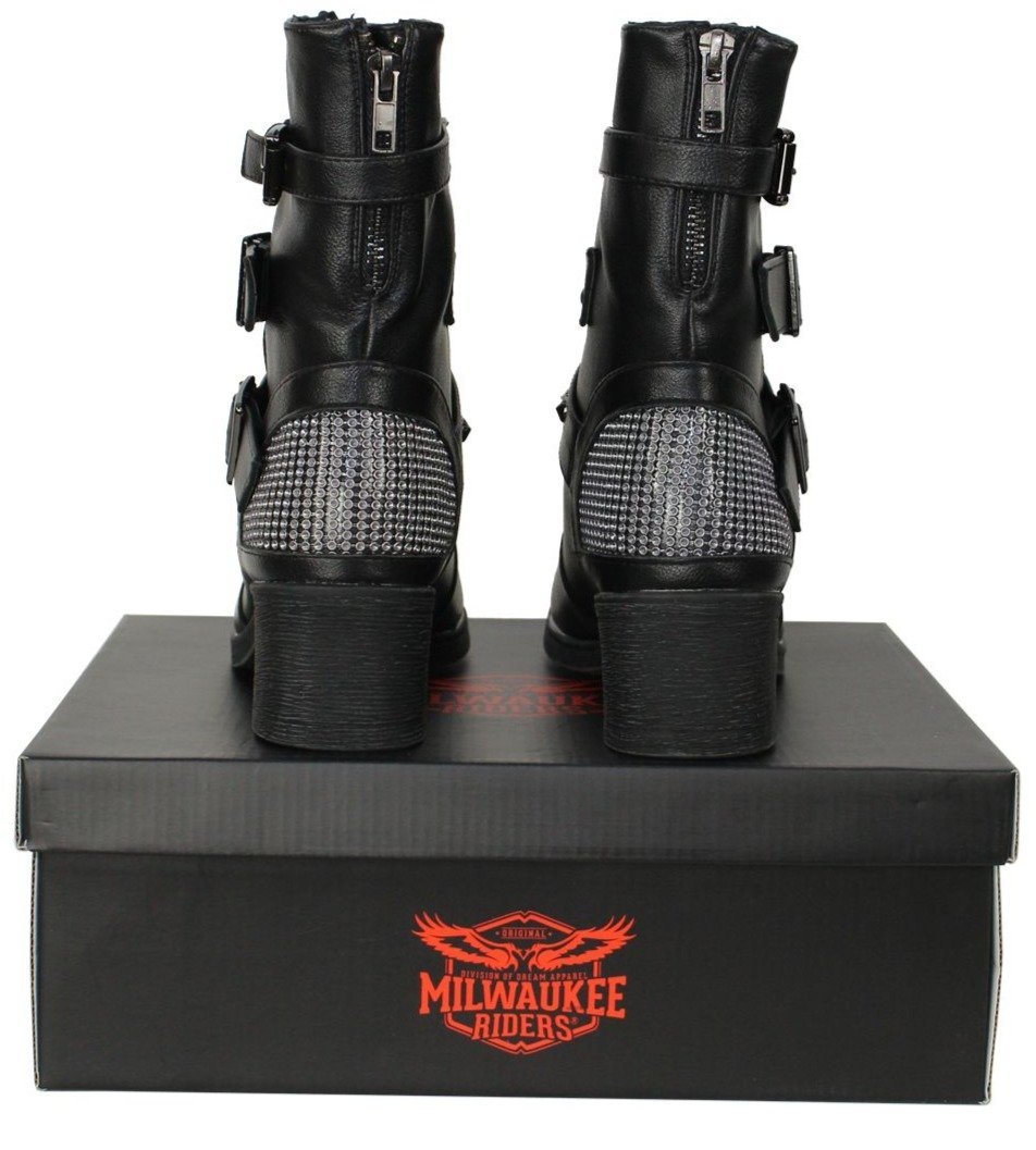 Motorcycle Boots - Women's - Studded - Zippered - Buckled - MR-BTL7001-DL