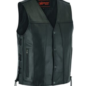 Leather Motorcycle Vest - Men's - Gun Pockets - Side Laces - Up To 9XL - DS105-DS