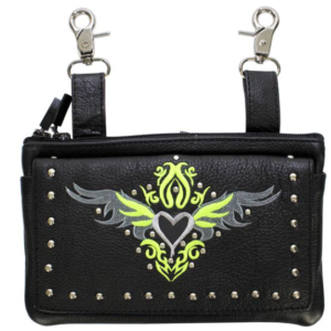 Leather Belt Bag - Lime Green - Heart Wings Design - Handbag - BAG35-EBL1-LIME-DL