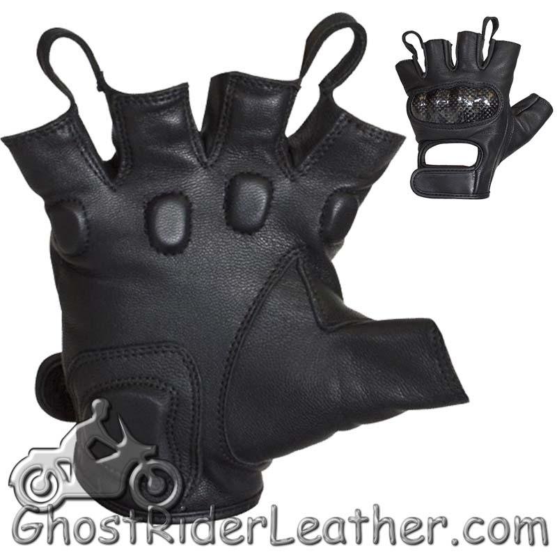 Leather Motorcycle Gloves - Knuckle Protection - Fingerless - GLZ86-11N-DL