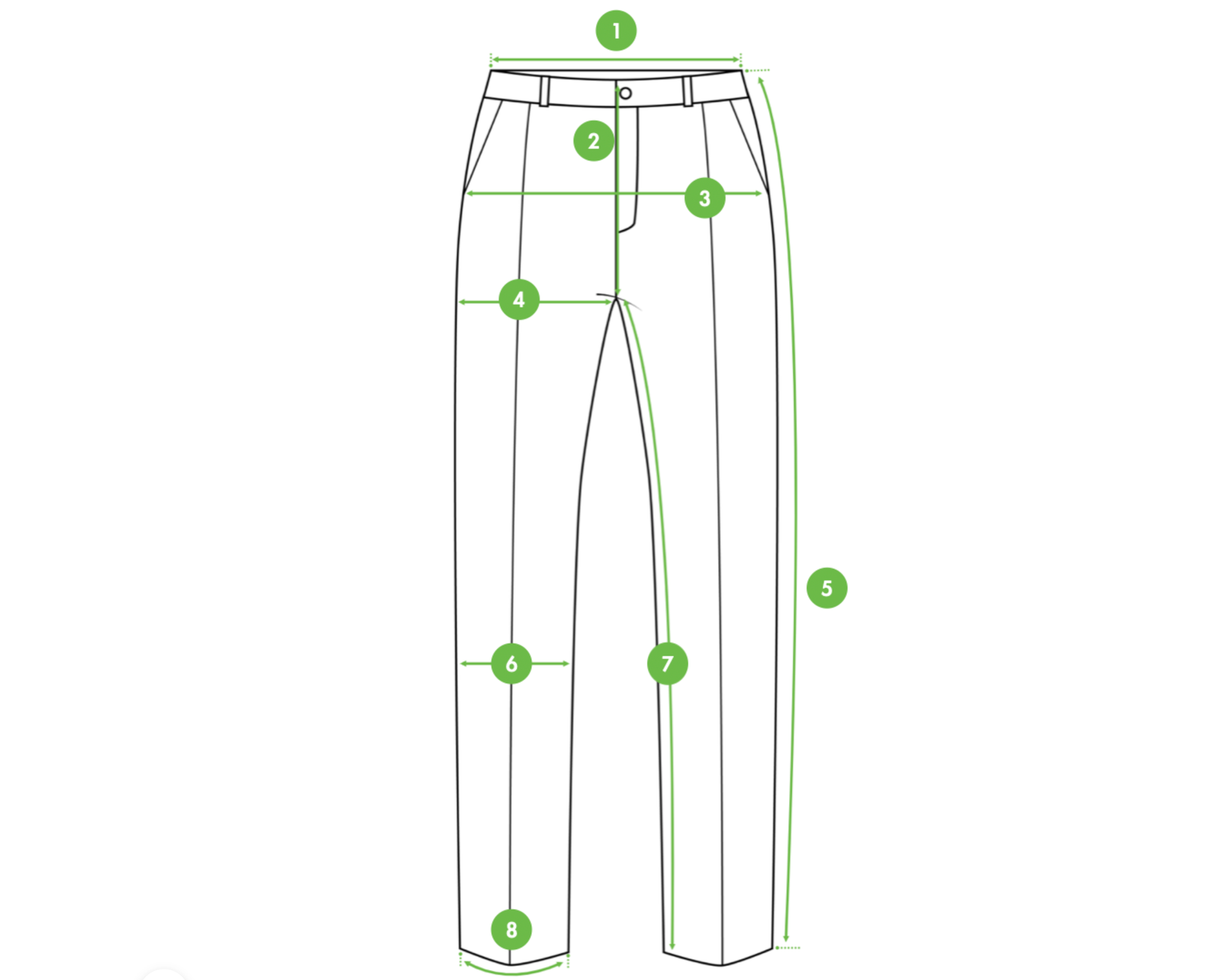 Size chart for women's leather Alexis pants.