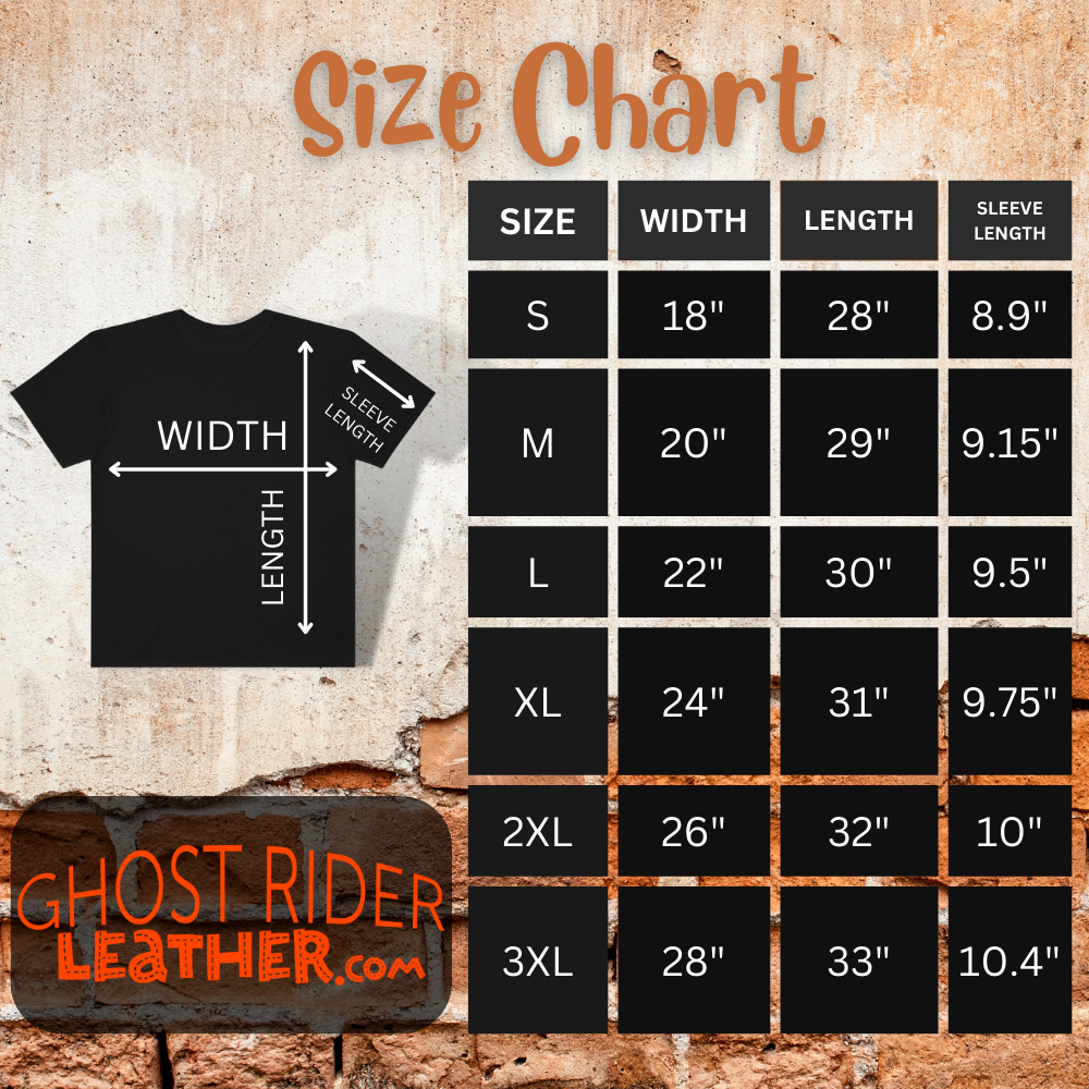 Size chart for unisex Bella+Canvas 3001 t-shirt at GhostRiderLeather.com