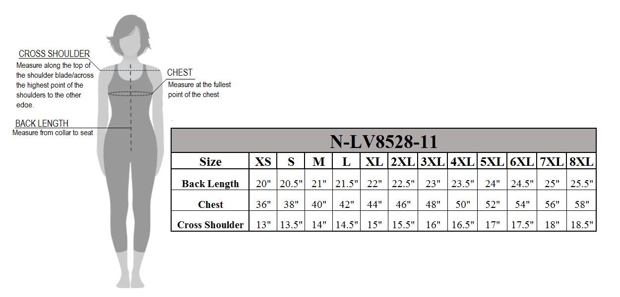 Size chart for women's leather vest.