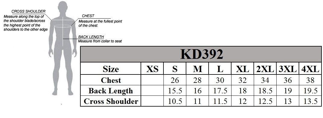 Size chart for kid's leather biker vest.