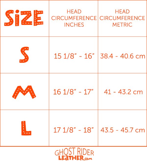 Size chart for DH motorcycle helmets for kids.