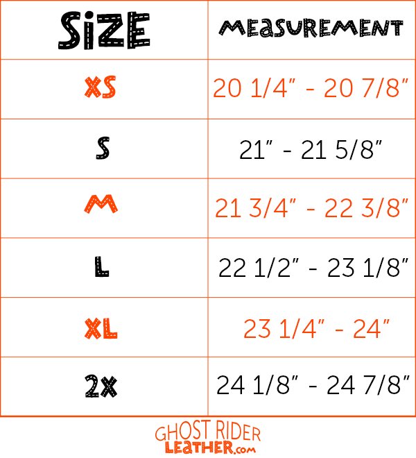 Size chart for HI DOT motorcycle helmets.