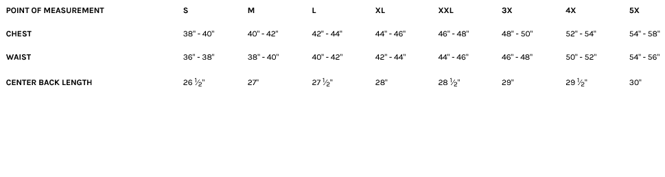 Size Chart for the Raider Men's Copper Leather Motorcycle Jacket